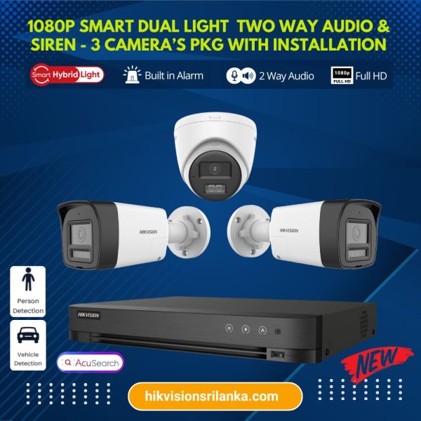 hikvision Smart Hybrid human detection Siren two way audio 3 camera system sri lanka