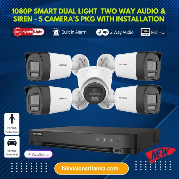 hikvision Smart Hybrid human detection Siren two way audio 5 camera system sri lanka