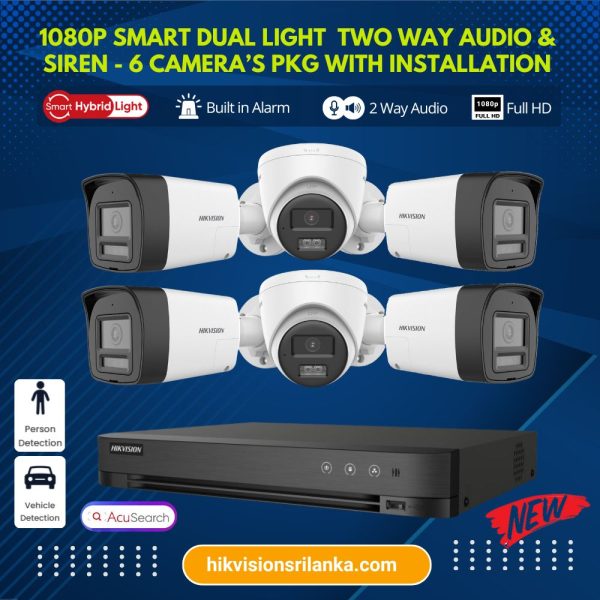 hikvision Smart Hybrid human detection Siren two way audio 6 camera system sri lanka