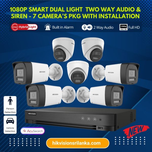 hikvision Smart Hybrid human detection Siren two way audio 7 camera system sri lanka